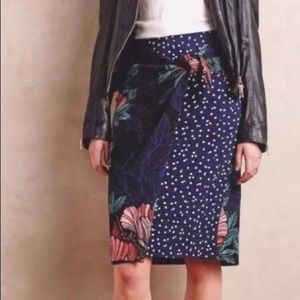 Anthropologie Floral Polka Dot Wrap Skirt